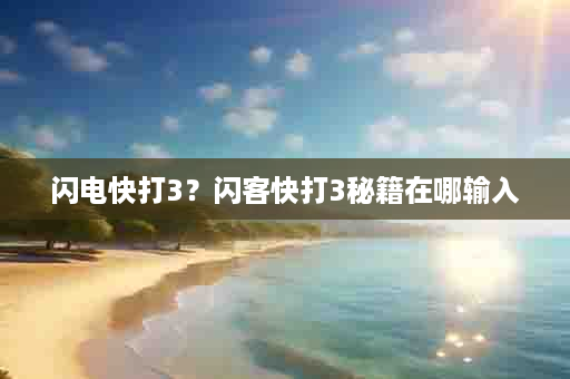 闪电快打3？闪客快打3秘籍在哪输入
